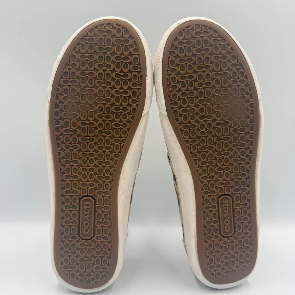 Coach Barrett Womens Size 7 Slip On Sneakers Monogram Canvas Metallic Gold Brown